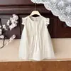 Novo Vestido de Verão para Meninas com Recorte em Renda, Saia Ampla, Vestido Colete de Renda Sem Mangas, Vestido Princesa, Transfronteiriço