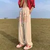 Calças Estampadas Marrons para Homens, Estilo Streetwear Americano, Calças Esportivas Retas Tendência, Calças Casuais Longas Largas Hip-Hop para Casais
