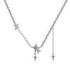 Collar de Perlas Mang Star con Incrustaciones de Diamantes para Mujer, Cadena de Clavícula para Chica Dulce, Cool y Picante de Moda Ins, Accesorios de Collar para Mujer con Diseño de Alto Nivel