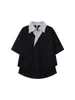 Camisa Polo Falsa de Dos Piezas Negra Manga Corta Verano para Mujer Diseño de Nicho Camisa Camiseta Cuello en V Estilo Americano Resistente Manga Media
