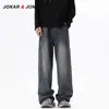 Jeans de pierna ancha rectos holgados casuales versátiles de marca de moda de alta calle lavados retro americanos transfronterizos de otoño