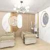 Papel tapiz de centro de salud 3D simple de celosía de madera tela de pared decoración de pared frontal de salón de belleza papel tapiz de sala de estar china