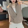 Chaleco de Punto sin Mangas con Cuello Alto y Media Cremallera de Lana Merceizada 100% Color Sólido Otoño/Invierno para Mujer, Elegante Top tipo Cárdigan Pulóver