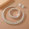 Juego de Tres Piezas para Novia con Diamantes Completos de Doble Fila, Collar de Noche de Lujo Ligero, Pulsera, Pendientes, Juego de Joyería para Boda con Diseño Geométrico