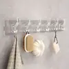 Gancho transparente de seis elos com adesivo forte que não cai, para pendurar na parede, sem furos, gancho para parte de trás da porta