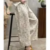Pantalones Rectos de Moda Literarios de Algodón y Lino con Lunares para Mujer Verano Nuevos Sueltos de Nueve Puntos Versátiles Casuales de Pierna Ancha para Mujer