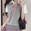 Chaleco de Uniforme Jk Tejido Bordado Camisa de Cabeza Vieja Estilo Universitario Japonés Color Sólido Cuello en V Suéter Interior de Punto para Mujer