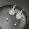 Pendientes de bailarina con borlas de pétalos y perlas, personalizados con temperamento coreano, nuevos pendientes delgados de plata s925 con cara de alfiler para mujer