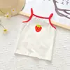 Colete de Verão para Meninas com Alças, Top Tendência Infantil Estilo Coreano Color Block de Morango e Cereja em Modal