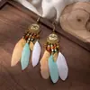[Selección Premium] Pendientes Largos con Borlas Tejidas de Plumas Estilo Étnico Vintage para Mujer Pendientes Huecos de Gama Alta Bohemios