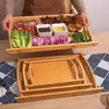 Bandeja lateral invencible, bandeja de bambú para barbacoa, bandeja para servir para uso en el hogar y restaurante, bandeja rectangular para platos estofados, bandeja de madera con asa, bandeja de té de madera