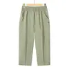 Calça Cropped Lavada de Algodão Elástico de Cintura Alta para Mulheres de Meia-Idade e Idosas, Estilo Fino, Nova Calça Casual de Verão 2026 para Mães Jovens