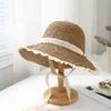 Sombrero de Paja para Mujer Estilo Coreano Estilo Japonés Verano Delgado Transpirable Encaje Encaje Hueco Estilo Pequeño Fresco Cuerda a Prueba de Viento