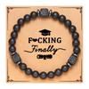 Pulsera Amazon Explosions de Piedra Volcánica Negra Escarchada Papá Regalo Día del Padre Europeo y Americano Pulsera Pulsera de Cuentas Venta al por Mayor
