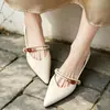 Novos Sapatos Mary Jane Femininos com Contas Bico Fino Baixo Salto Plano Estilo Suave Versátil para o Trabalho Sapatos de Vovó