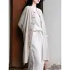 Camisa Retro de Lino para Mujer 2025 Holgada de Longitud Media Manga Larga Top de Tai Chi Falda Camisa de Algodón y Lino