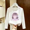 Camiseta básica de algodão puro para meninas, novo modelo outono 2026, top bonito e estiloso para crianças, camiseta de manga comprida para meninas