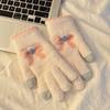 Guantes tejidos con pantalla táctil, guantes de felpa con dedos, lindos, de invierno, para ciclismo, cálidos, con forro polar, engrosados, con lazo y pantalla táctil