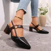 Sandalias de Verano 2026 para Mujer Nuevas de Tacón Alto, Puntera Puntiaguda Cerrada, Zapatos Romanos de Correa Única, Boca Baja Zapatos de Tacón Alto con Tacón Grueso