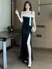 Vestido de Sirena con Escote a un Hombro, Lazo y Abertura, Elegante y Ceñido, Adecuado para Ser Anfitriona de Banquetes y como Vestido para el Brindis de la Novia