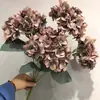 Hortensia Artificial Azul Real de 5 Cabezas, Hortensia Francesa, Calidad de Exportación, Marrón Otoño, Fabricante de Flores Artificiales Decorativas para Bodas