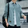 Atacado Camisa Jaqueta de Trabalho Masculina Manga Longa Gola Colarinho Algodão Lavado Primavera e Outono Camisa Casual Roupa Masculina