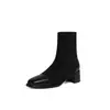 Botas meia de camurça com painéis, bico quadrado, salto grosso de 5 cm, novas botas curtas para primavera/outono, botas curtas femininas de estilo britânico simples
