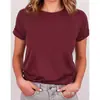 [Camiseta de Algodón Talla Europea] Camiseta de Color Sólido Casual de Manga Corta con Cuello Redondo Top Primavera/Verano, Ropa para Mujer Verde Militar