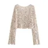 Otoño 2023 Nuevo Y2K Moda Europea y Americana Color Sólido Temperamento Cuello Redondo Manga Larga Encaje Ganchillo Suéter Top Mujer