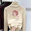 Camiseta de Manga Larga de Terciopelo Alemán para Niñas Otoño/Invierno Ropa Interior para Bebé Camisa Base de Cuello Semialto Top Cálido con Volantes para Niños