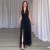 2024 Verão Novo Europeu e Americano Amazon Cross-border Feminino Cor Sólida Royal Sister Style Lace-up Neck Backless Spice Dress
