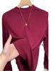 Camiseta Interior de Alto Nivel Gris de Cuello Medio Alto para Mujer, Camiseta de Manga Larga de Invierno Ajustada que se Puede Usar por Fuera, Cálida y Hecha de Terciopelo Alemán