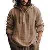 Chaqueta Larga de Manga Larga con Capucha de Color Sólido, Estilo Nuevo Europeo y Americano, Cruzada, Moda, Casual y Versátil, Camisa de Lino para Hombre