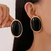 Pendientes de botón geométricos ovalados de resina vintage minimalista plateados, estilo europeo y americano, únicos y audaces, con un toque de alta gama, anillo de nicho para mujer