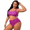 2026 Nuevo Bikini Transfronterizo Europeo y Americano de Amazon para Mujer Tallas Grandes Moda Estampado de Cuadros Bustier Push-Up Traje de Baño
