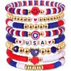 Pulsera para Mujer del Día de la Independencia Americana de Venta Caliente Transfronteriza 4 de Julio EE. UU. 8 Juegos de Pulseras Apilables de Cerámica Blanda Decoraciones