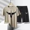 Roupa Esportiva Casual da Moda Masculina Secagem Rápida Tamanho Grande Conjunto de Duas Peças Verão Seda de Gelo Camiseta Shorts Venda Direta da Fábrica