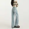 Jeans Laranja Infantil Estilo Coreano Casual com Forro de Lã, Perna Estreita Larga para Mulheres, Cintura Alta, Emagrecimento, Bolsos Bordados, Calças Versáteis de Perna Reta.