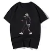 Camiseta Estampada do Rapper Eminem Moda Retrô Casual Gola Marinheiro Manga Curta para Mulheres