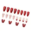 Uñas Usables de Longitud Media, Ojo de Gato Borgoña Francés con Moño, Manicura Removible Exquisita, Dulce y Versátil Estilo Europeo y Americano