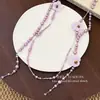 Largo Collar de Perlas con Flor Morada, de Temperamento Fresco y Suave, Elegante y Lujoso, Sensación de Alta Gama, Cadena para Clavícula de Gota de Agua para Mujer