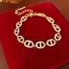 Pulsera Ajustable de Diamante Ovalado de Zirconia Chapada en Oro Real de Lujo Ligero Pulsera de Moda de Alto Sentido Pulsera Comodín para el Día a Día