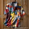 2025 Nueva Camisa de Manga Larga con Botones para Hombre Estilo Retro Amazon de Venta Caliente a Cuadros con Bloques de Color Impresión 3D Moderna