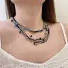 Collar Multicapa Redondo Geométrico con Perlas Estilo Oscuro para Mujer, Cadena de Clavícula Elegante y de Moda con Diseño Único