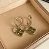 Brincos de Tarraxa Flor Coração Zircônia Cúbica Verde Floresta Pequenos Frescos Modernos Joias de Orelha Leve de Luxo High-End Venda por Atacado