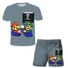 Patrón de impresión digital 3D de trabajador con gorra roja temático de videojuegos, ropa unisex para niños, conjunto casual de dos piezas de dibujos animados
