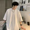 Camiseta cuello redondo pequeño verano color liso talla grande dos piezas punto manga corta hombre extragrande hombro caído manga 3/4