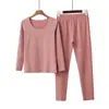 Nuevo Conjunto de Ropa Interior Térmica para Mujer Otoño/Invierno 2026, Top y Pantalones de Otoño Sin Costuras, Color Sólido, Conjunto de Ropa de Casa con Forro de Felpa