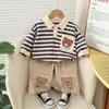 Conjunto para Niños Estilo Primavera y Otoño Ropa de Otoño Ropa para Niños Ropa Deportiva Moda Bebé Niño Cuello Camisero Ropa de Oso Conjunto de Dos Piezas