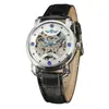 Modelo Ganador de Ebay Moda Casual Hueco Mecánico Semiautomático Reloj al por Mayor Caja Plateada Esfera Blanca Movimiento Plateado